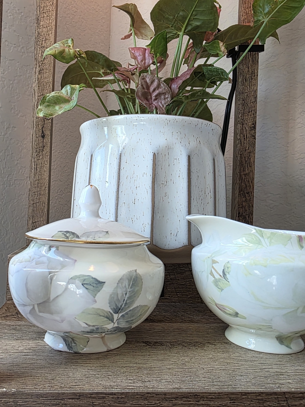 Stechol GRACIE CHINA Floral Porcelain Sugar Bowl & Creamer Set with Gold Trim
